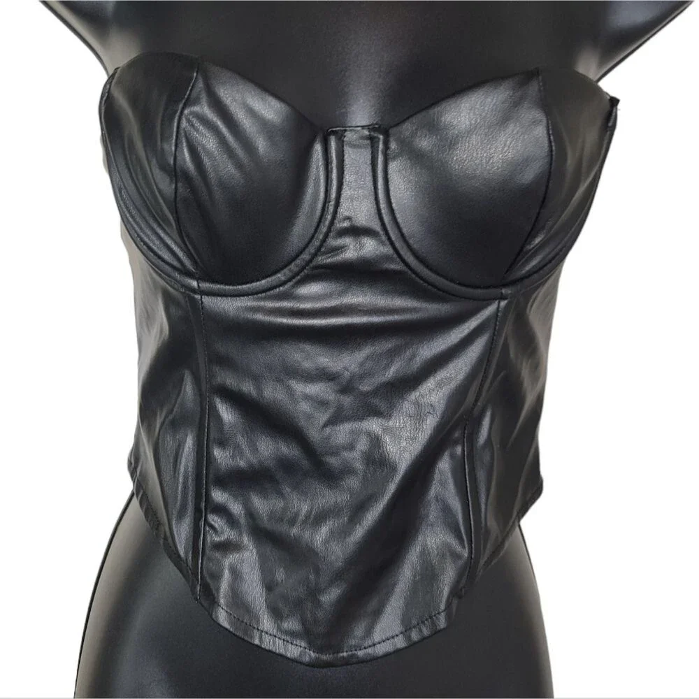 Zara Nwt Faux Leather Black Corset Top Size Small